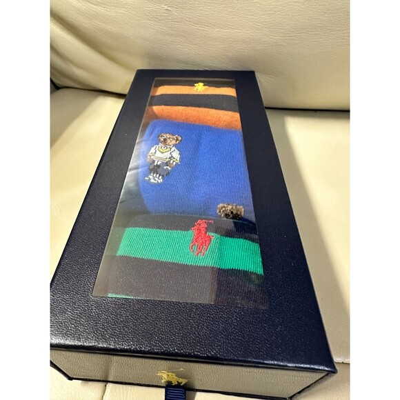 NWT NIP POLO RALPH LAUREN Men's Socks 3-Pack Mini Bear & Stripe MULTI COLOR - Picture 9 of 10